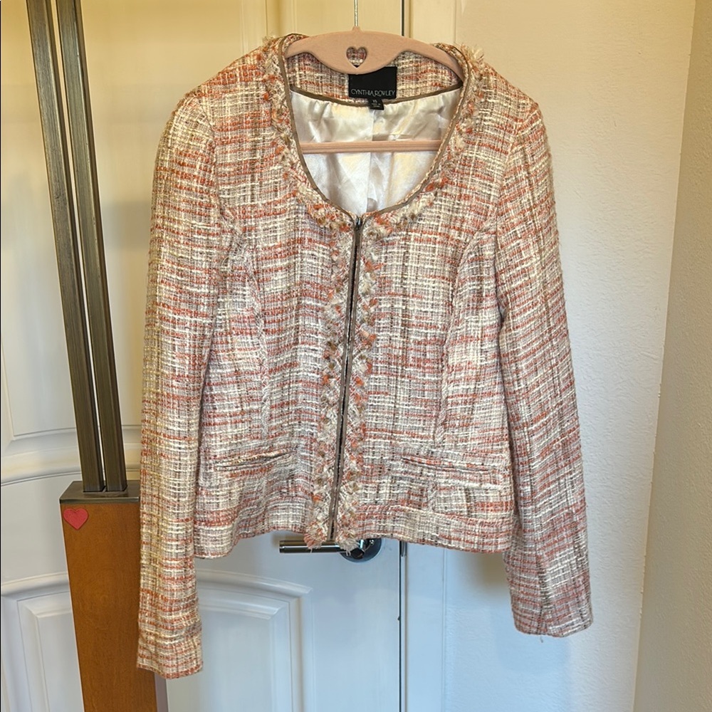 Cynthia Rowley Pink Tweed Blazer with Frayed Trim